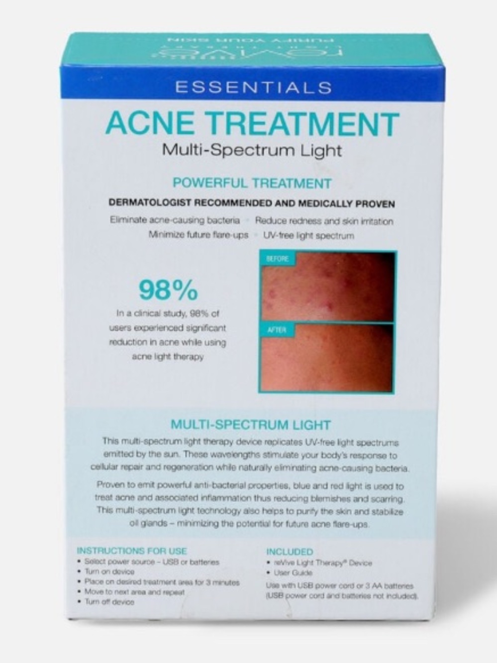 Essentials Acne Treatment Multi-Spectrum Light – Teal and Blue Packaging - Picture 3 of 7
